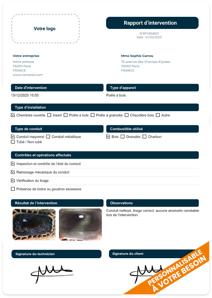 Exemple de rapport d'intervention personnalisé Valideo