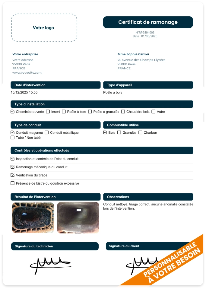 Exemple de rapport d'intervention personnalisé Valideo