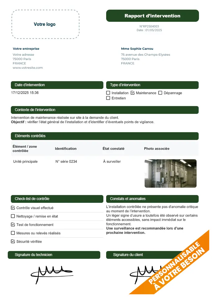 Exemple de rapport généré avec Valideo