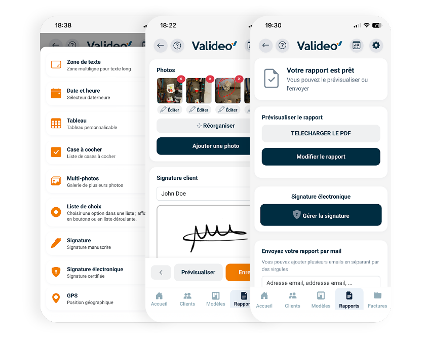 Aperçu de l'application Valideo sur mobile