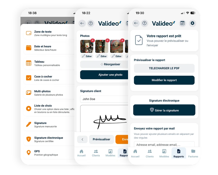 Aperçu de l'application Valideo sur mobile